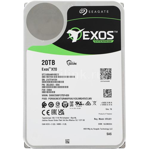 20ТБ Жесткий диск Seagate Exos X20 ST20000NM002D, SAS 3.0, 3.5", 7200об/мин