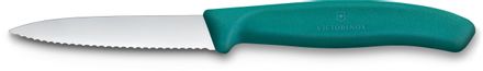 Нож кухонный Victorinox Swiss Classic, столовый, для чистки овощей и фруктов, 80мм, заточка серрейтор, стальной, зеленый [6.7634.c1]
