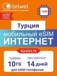 eSim-карта TELWEL Travel пакет Турция 10Гб 14 дней