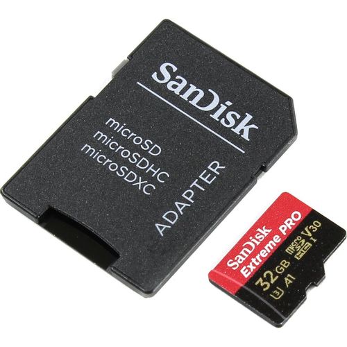 Карта памяти microSDHC UHS-I U3 Sandisk Extreme Pro 32 ГБ, 100 МБ/с, Class 10, SDSQXCG-032G-GN6MA, 1 шт., переходник SD