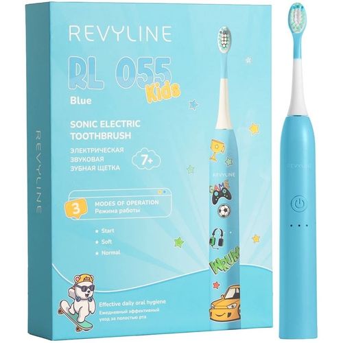 Электрическая зубная щетка REVYLINE RL 055, насадки для щётки: 2 шт, цвет: голубой [7936]