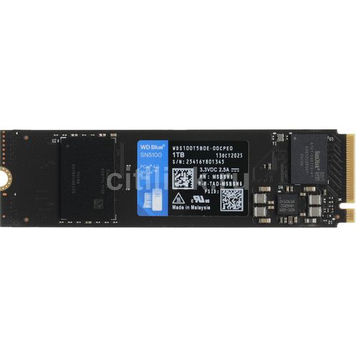 1ТБ SSD накопитель WD Blue SN5100 M.2 2280, PCIe 4.0 x4, NVMe, M.2 [wds100t5b0e]