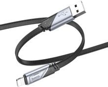 Изображение товара Кабель Hoco U119 Machine iP,  Lightning (m) -  USB (m),  1.2м,  плоский,  в оплетке,  2.4A,  черный