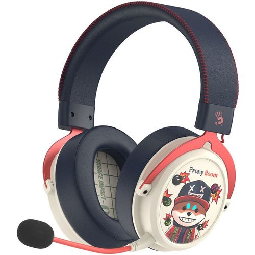 Гарнитура игровая A4TECH Bloody MR595 Proxy Boom, для компьютера и игровых консолей, мониторные, Bluetooth/радио, бежевый / черный