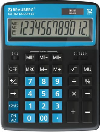 Калькулятор BRAUBERG Extra,  250476,  12-разрядный, голубой