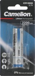 Изображение товара 18650 Аккумуляторная батарейка CAMELION ICR18650F-22BP1,  1 шт. 2200мAч