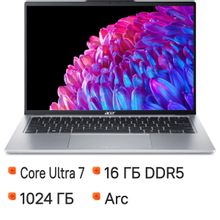 Изображение товара Ноутбук Acer Swift Go 14 SFG14-73-77U8, 14", IPS, Intel Core Ultra 7 155H 1.4ГГц, 16-ядерный, 16ГБ LPDDR5x, 1ТБ SSD,  Intel Arc, Windows 11 Home,  серебристый [nx.kv4cd.001]