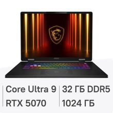 Изображение товара Ноутбук игровой MSI Crosshair 18 HX AI A2XWGKG-022XRU 18", 2025, IPS, Intel Core Ultra 9 275HX 2.7ГГц, 24-ядерный, 32ГБ DDR5, 1ТБ SSD,  NVIDIA GeForce  RTX 5070 для ноутбуков - 8 ГБ, FreeDOS, черный [9s7-184111-022]
