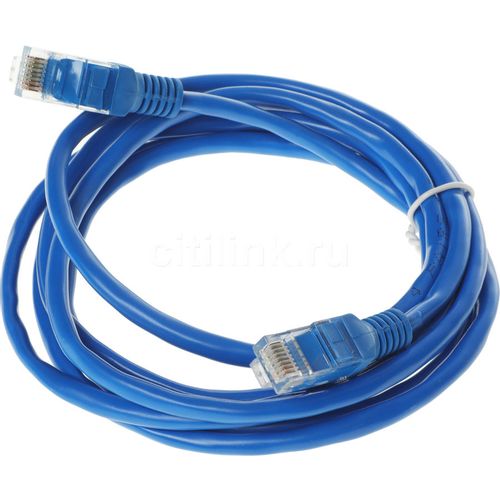 Патч-корд CABLEXPERT PP12-2M/B литой (molded), UTP, кат.5E, 2м, 4 пары, 26AWG, алюминий омедненный, многожильный, синий