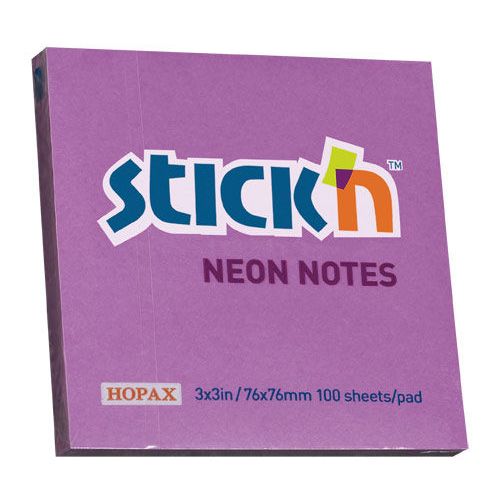Блок самоклеящийся бумажный STICK`N 21210, 76x76, 100 л, неон, фиолетовый 12 шт./кор.