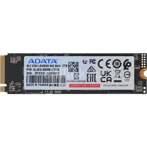 SSD накопитель A-Data Legend 960 Max ALEG-960M-2TCS 2ТБ, M.2 2280, PCIe 4.0 x4, NVMe, M.2