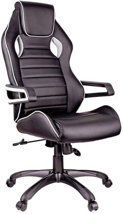 Кресло игровое HELMI Drift, экокожа, до 120кг, топ-ган люкс, фиксированные подлокотники, черный/серый