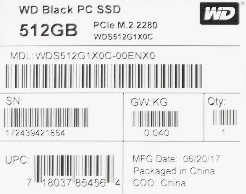 SSD WD Black WDS512G1X0C 512 M.2 2280 PCIe NVMe 432273