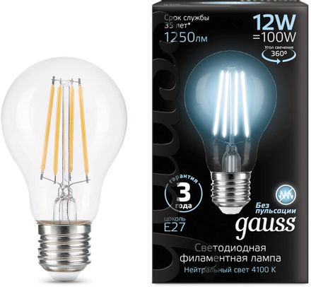 Лампа LED GAUSS E27, груша, 12Вт, 102902212, 10 шт.