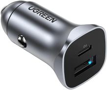 Изображение товара Автомобильное зарядное устройство UGREEN CD130 USB-A USB-C 20Вт 3А серое