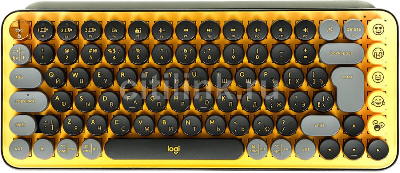 Клавиатура Logitech POP Keys,  USB, Bluetooth/Радиоканал, заводское нанесение кириллицы, желтый + черный [920-010716]