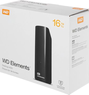 16ТБ Внешний диск HDD WD Elements Desktop WDBWLG0160HBK-EESN, USB