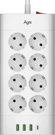 Сетевой фильтр AGNI TP-FA4U8E, 5м, белый [tp-fa4u8e-c-5m-white]