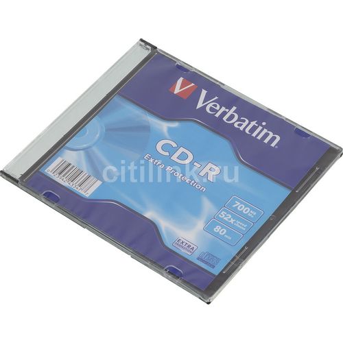 Оптический диск CD-R Verbatim 700МБ 52x, 1шт., slim case [43347]