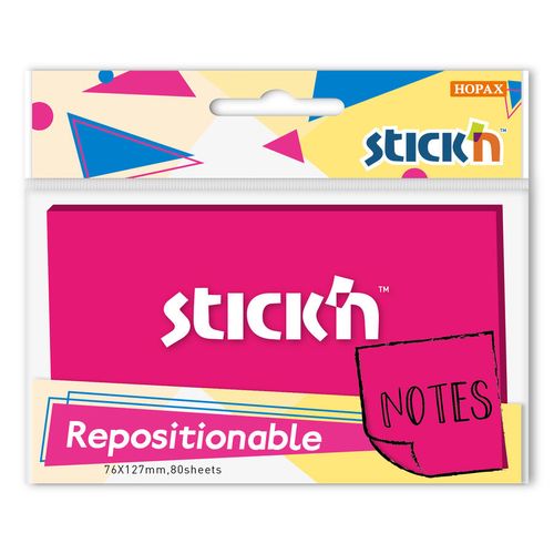 Блок самоклеящийся бумажный STICK`N 27079, 76x126, 80 л, 1 цв, пурпурный неон 12 шт./кор.