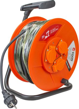 Удлинитель силовой EDON EC50-1.5/3RT, розеток 3шт, 3x1.5 кв.мм, 16A, 50м, ПВС, катушка, оранжевый [22899]