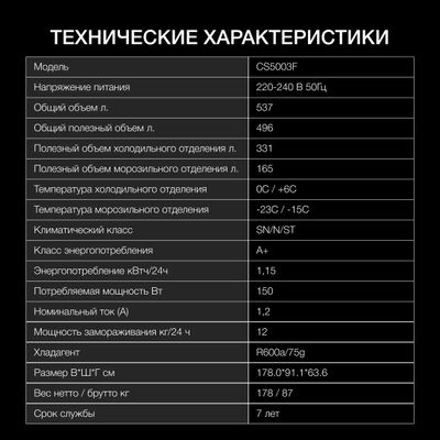 Холодильник двухкамерный Hyundai CS5003F Total No Frost, Side by Side ...