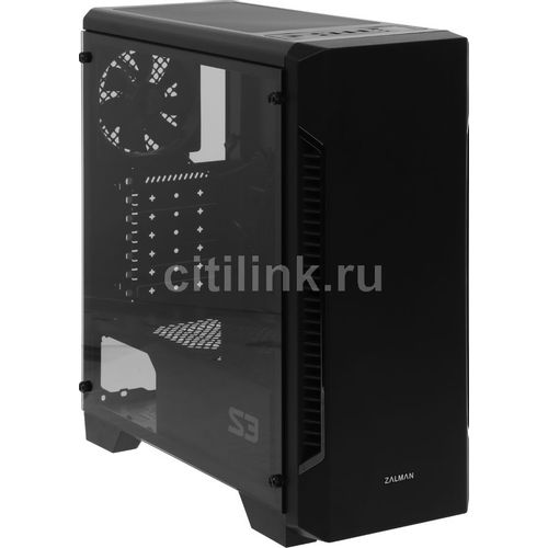 Корпус ATX Zalman S3 TG, Midi-Tower, без БП, черный [s3 tg black]