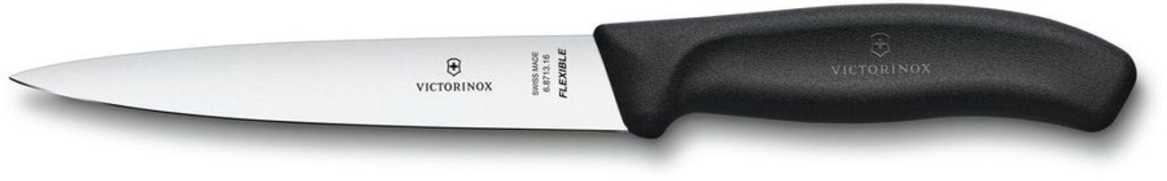 Нож кухонный Victorinox Swiss Classic, филейный, 160мм, заточка прямая, стальной, черный [6.8713.16b]