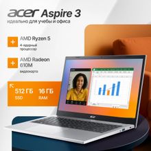 Изображение товара Ноутбук Acer Aspire 3 A315-24P-R80J 15.6", IPS, AMD Ryzen 5 7520U 2.8ГГц, 4-ядерный, 16ГБ LPDDR5, 512ГБ SSD,  AMD Radeon  610M, без операционной системы, серебристый [nx.kdecd.009]
