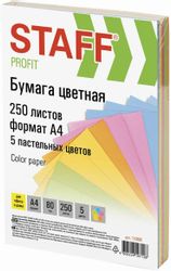 Бумага STAFF 110890, A4, офисная, 250л, 80г/м2, ассорти