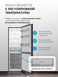 Холодильник двухкамерный LEX LKB350GRGID Total No Frost, инверторный
