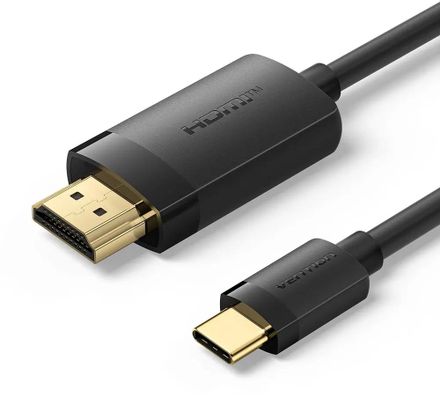 Кабель VENTION CRIBH, USB Type-C (m) (прямой) - HDMI (m) (прямой), GOLD , 2м, черный