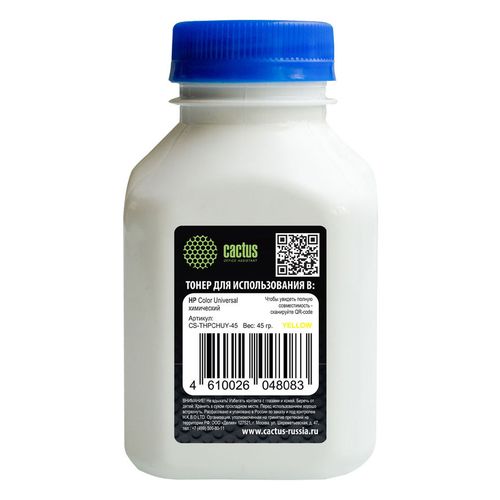 Тонер Cactus CS-THPCHUY-45, для HP Color Universal CF540A/CF400A/CF410A/CF400A/CE310, желтый, 45грамм, флакон