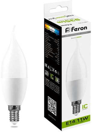 Упаковка ламп LED FERON E14,  свеча на ветру, 11Вт, LB-770, 10 шт. [25940-10]