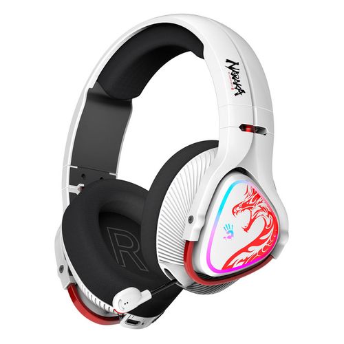 Гарнитура игровая A4TECH Bloody MR720, для компьютера и игровых консолей, мониторные, Bluetooth/радио, белый / красный [mr720 naraka]