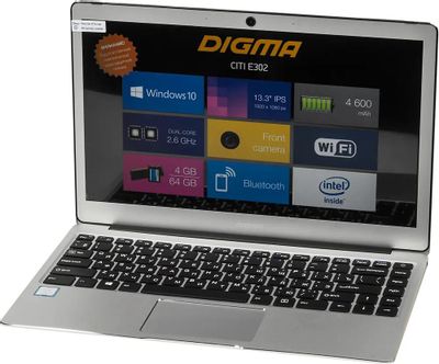 Ноутбук Digma CITI E302 ES3009EW, 13.3", Intel Core M3 7Y30 1ГГц, 2-ядерный, 4ГБ 64ГБ SSD,  Intel HD Graphics  615, Windows 10 Home, серебристый