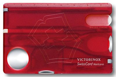 Швейцарская карта Victorinox SwissCard Nailcare, красный полупрозрачный, коробка подарочная [0.7240.t]