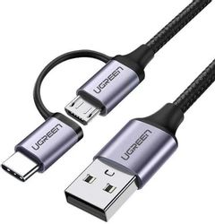 Изображение товара Кабель UGREEN US177,  USB Type-C (m)/micro USB (m) -  USB (m),  1м,  3A,  черный [30875]