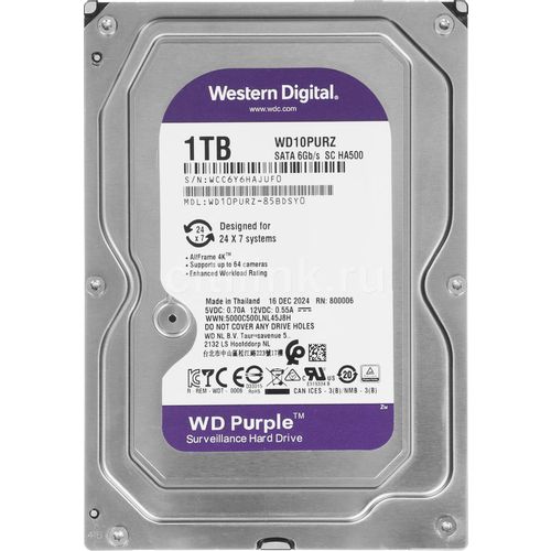 Жесткий диск WD Purple WD10PURZ, 1ТБ, HDD, SATA III, 3.5"