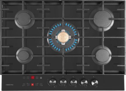 Газовая варочная панель HIBERG VM 7155, 5 конфорок, закаленное стекло, черный
