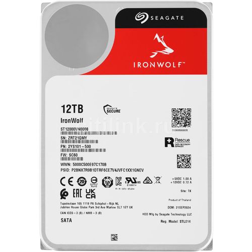 Жесткий диск Seagate Ironwolf ST12000VN0008, 12ТБ, HDD, SATA III, 3.5″, 7200об/мин