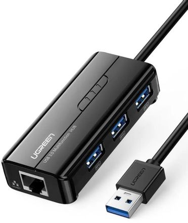 Порт-репликатор UGREEN 20265, USB, 1хRJ-45, 3хUSB 3.0, 3хUSB, черный