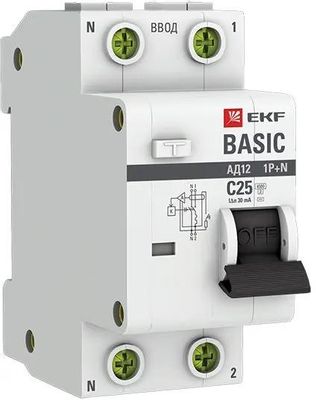 Выключатель автом. дифф. тока EKF DA12-25-30-bas 25A тип C 4.5kA 30мА ...