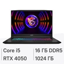 Изображение товара Ноутбук игровой MSI Katana 17 B12VEK-1495XRU 17.3", IPS, Intel Core i5 12450H 2ГГц, 8-ядерный, 16ГБ DDR5, 1ТБ SSD,  NVIDIA GeForce  RTX 4050 для ноутбуков - 6 ГБ, без операционной системы, черный [9s7-17l541-1495]