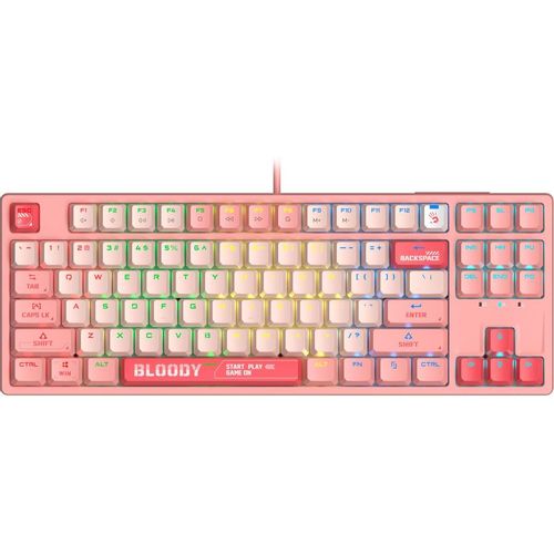 Клавиатура A4TECH Bloody S87 Energy, проводная, USB, механическая, розовый [s87 usb energy pink]
