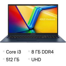 Изображение товара Ноутбук ASUS Vivobook 17 X1704VA-AU639 17.3 IPS i3 8ГБ 512ГБ SSD без OS синий