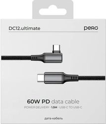 Кабель PERO DC-12, USB Type-C (m) - USB Type-C (m), 1.5м, черный