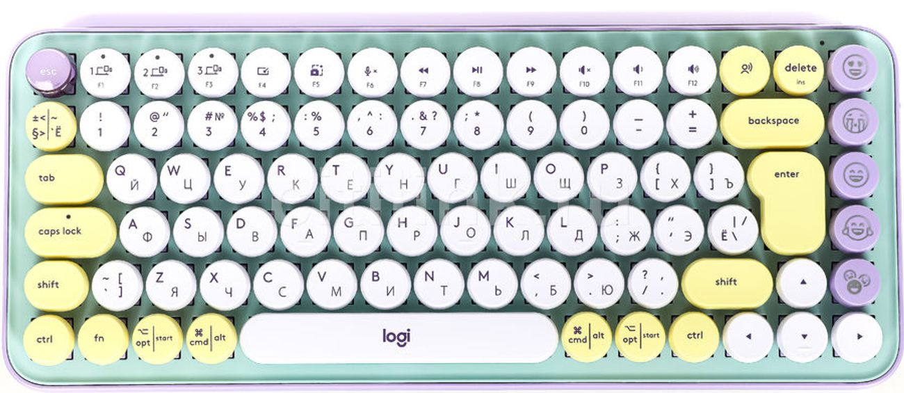 Клавиатура Logitech POP Keys,  USB, Bluetooth/Радиоканал, зеленый сиреневый [920-010717]