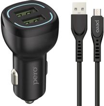 Изображение товара Автомобильное зарядное устройство PERO AC04,  2xUSB-A,  microUSB, 12Вт, 2.4A, черный [aс04mcb]