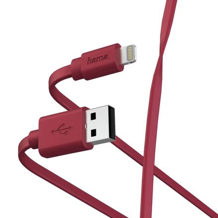 Кабель HAMA Lightning (m) -  USB (m),  1м,  MFI,  плоский,  красный [00187233]